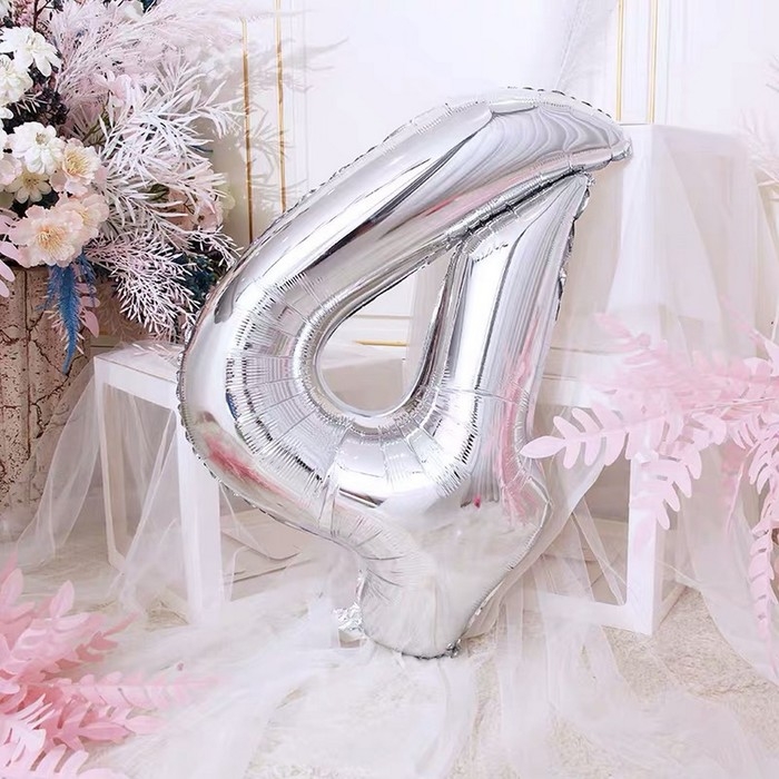 Шар фольгированный 40 Шар фольгированный 40" Цифра 4, цвет серебряный