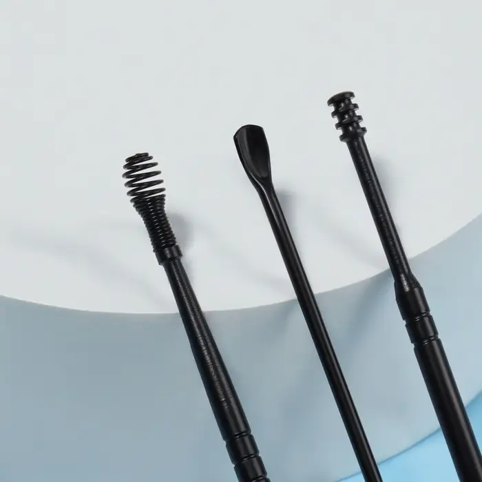 Набор для чистки ушей, 3 предмета, d=1.2&times;10 см, в футляре, чёрный