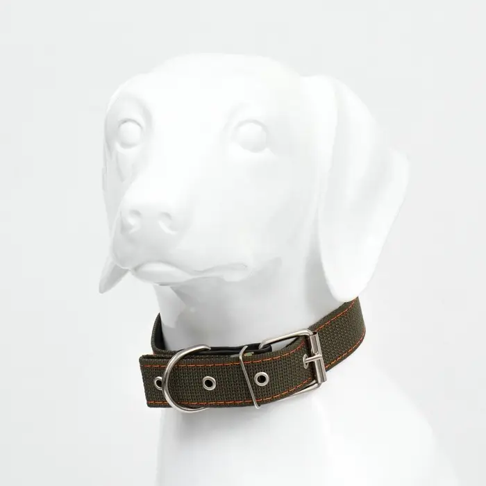 Ошейник брезентовый с подкладом, 72&times;3.5 см, ОШ 45-60 см, хаки