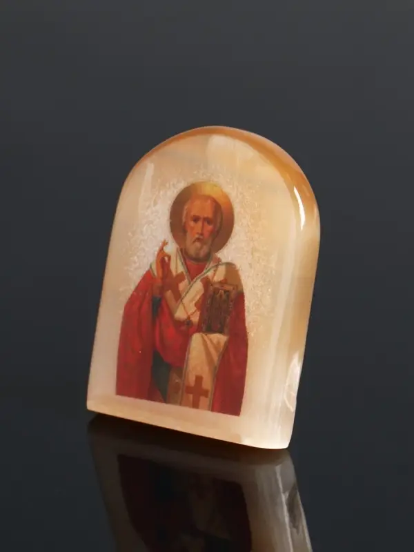 Икона Николай Чудотворец, 6х5 см, селенит Икона Николай Чудотворец, 6х5 см, селенит