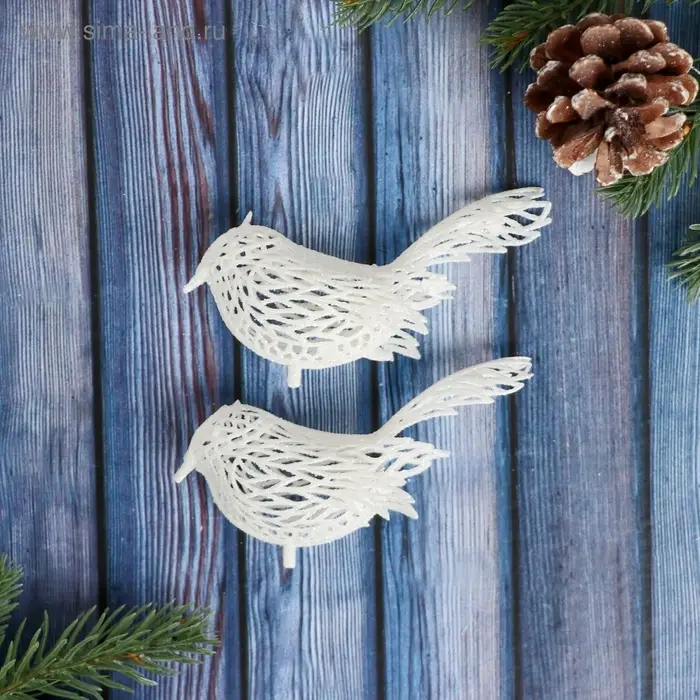 Ёлочные игрушки 2 шт. &laquo;Зимнее волшебство. Птички снежные&raquo; пластик, 6&times;3.5 см, белый