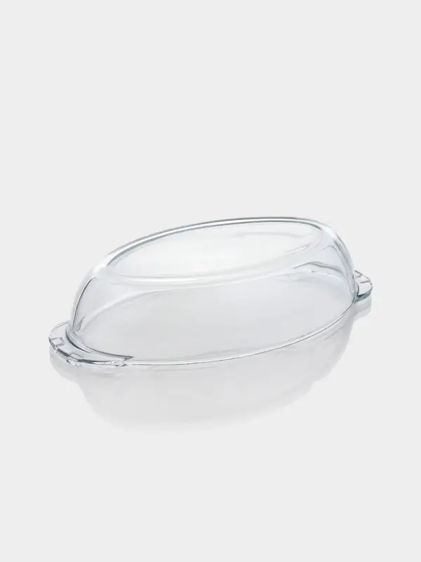 Утятница Paşabah&ccedil;e Borcam, 2 л, с крышкой-формой, жаропрочное стекло, прозрачная