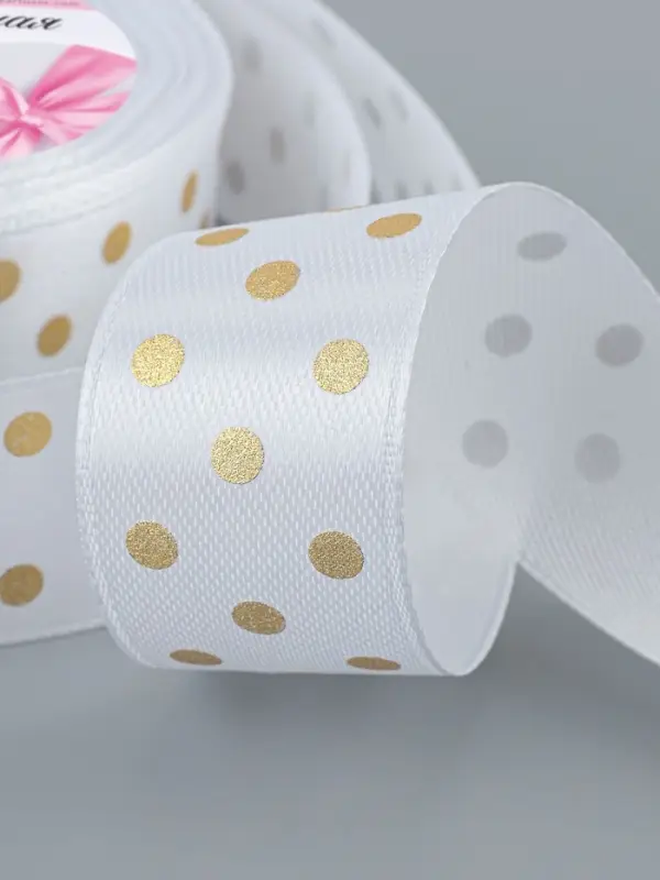 Лента атласная с тиснением &laquo;Горох&raquo;, 25 мм, 23&plusmn;1 м, белая №01