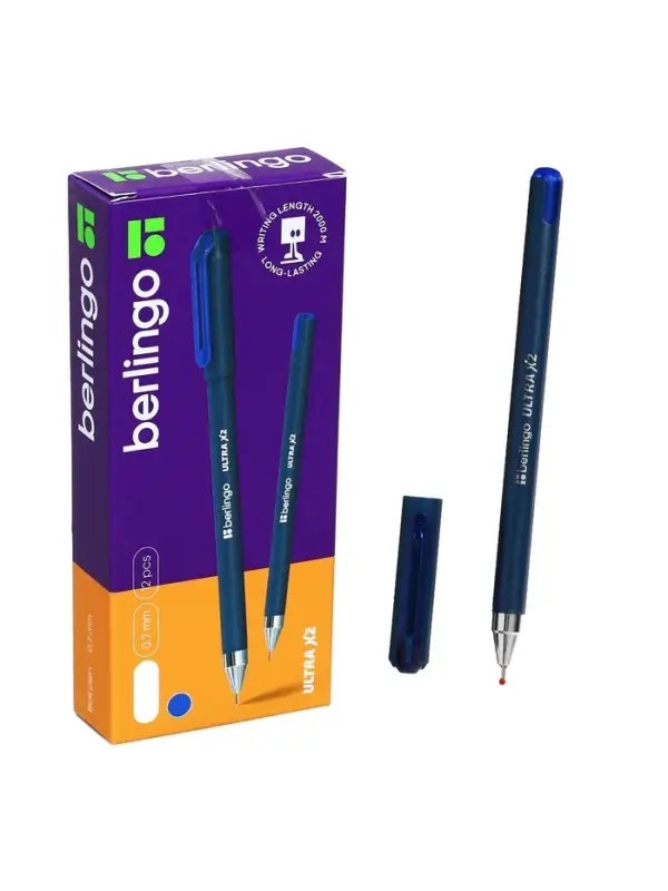 Ручка шариковая Berlingo. Ultra X2, синий стержень, игольчатый узел 0.7 мм, синий корпус