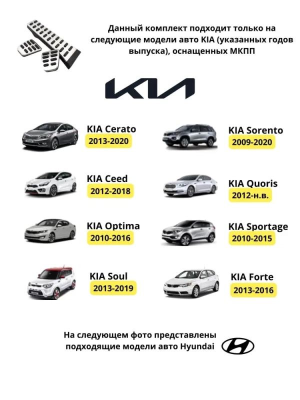 Накладки на педали Kia Rio, Hyundai Solaris, Creta (AT)