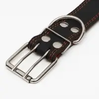 Ошейник двухслойный, 85&times;4.5 см, ОШ 50-70 см, кожа, чёрный