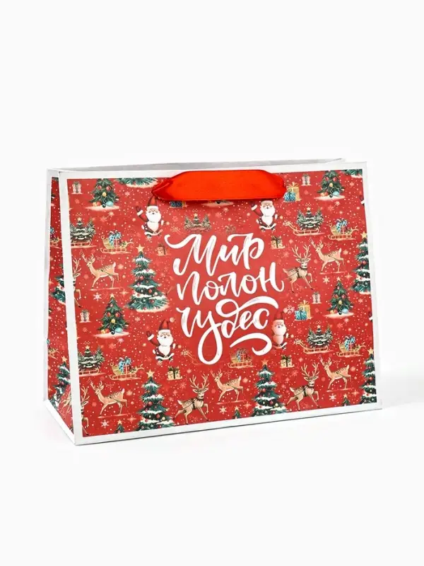Пакет подарочный новогодний крафтовый, &laquo;Мир полон чудес&raquo;, 23&times;18&times;10 см