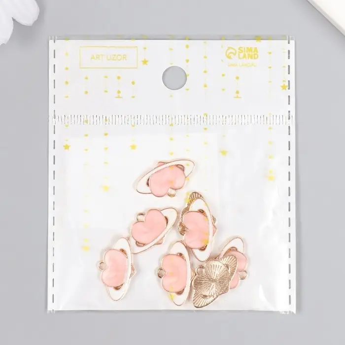 Металлический элемент, декоративная подвеска «Арт Узор. Сердечко в поясе Ориона», эмаль, розовый, 2×1.3 см