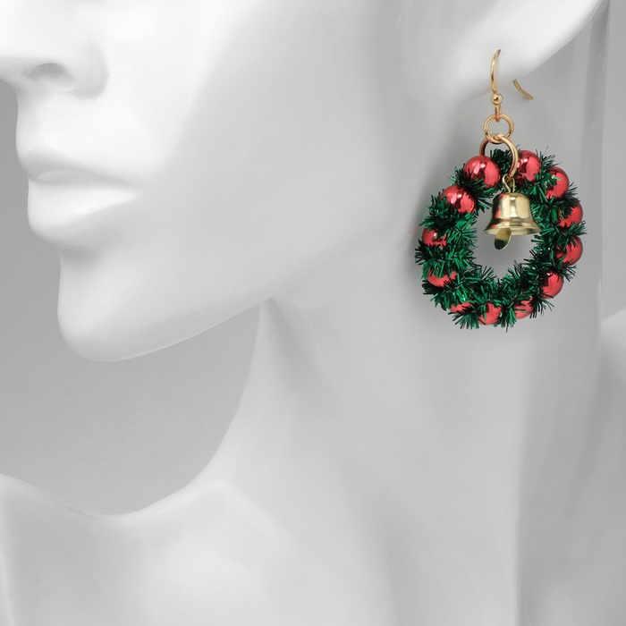 Новый год! Серьги «Новогодние» венок, зёлено-красный в золоте Новый год! Серьги «Новогодние» венок, зёлено-красный в золоте