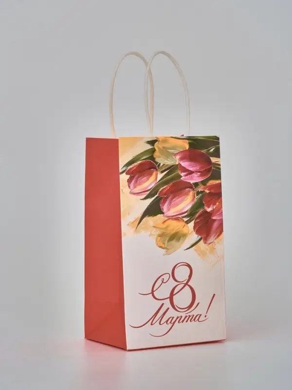Пакет подарочный крафт «8 марта», 12 × 21 × 9 см