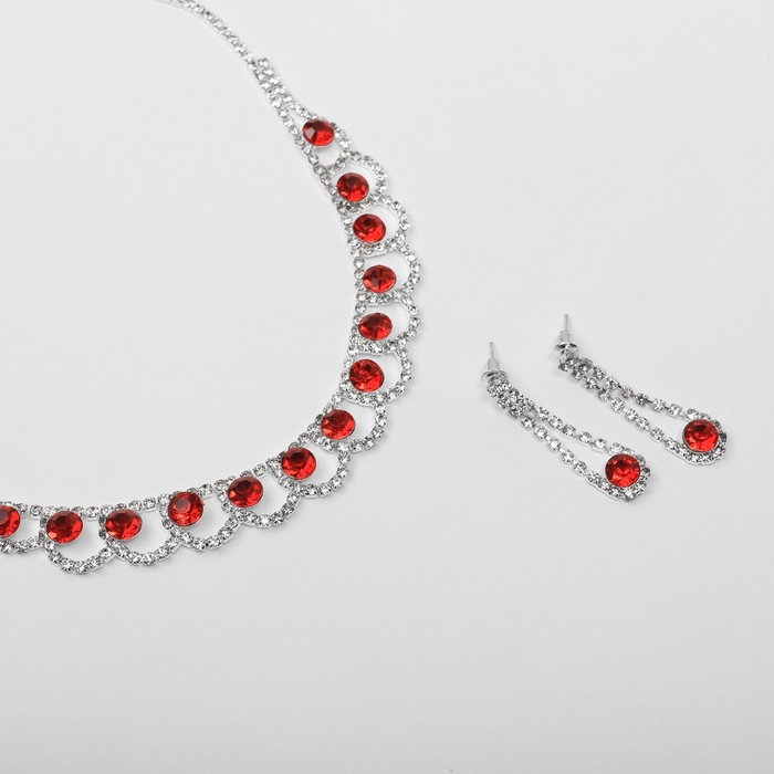 Набор 2 предмета: серьги, колье «Листопад» кружочки, цвет красно-белый в серебре, 32 см Набор 2 предмета: серьги, колье «Листопад» кружочки, цвет красно-белый в серебре, 32 см
