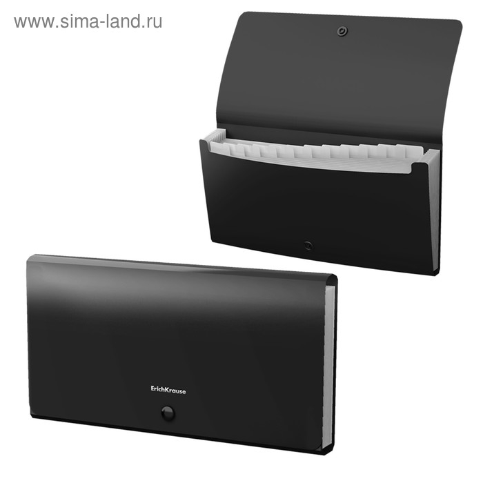 Папка-картотека, 260 х 138 мм (Travel), 12 отделений, 600 мкм, ErichKrause Папка-картотека, 260 х 138 мм (Travel), 12 отделений, 600 мкм, ErichKrause "Matt Classic", на кнопке, тиснение "песок", черная