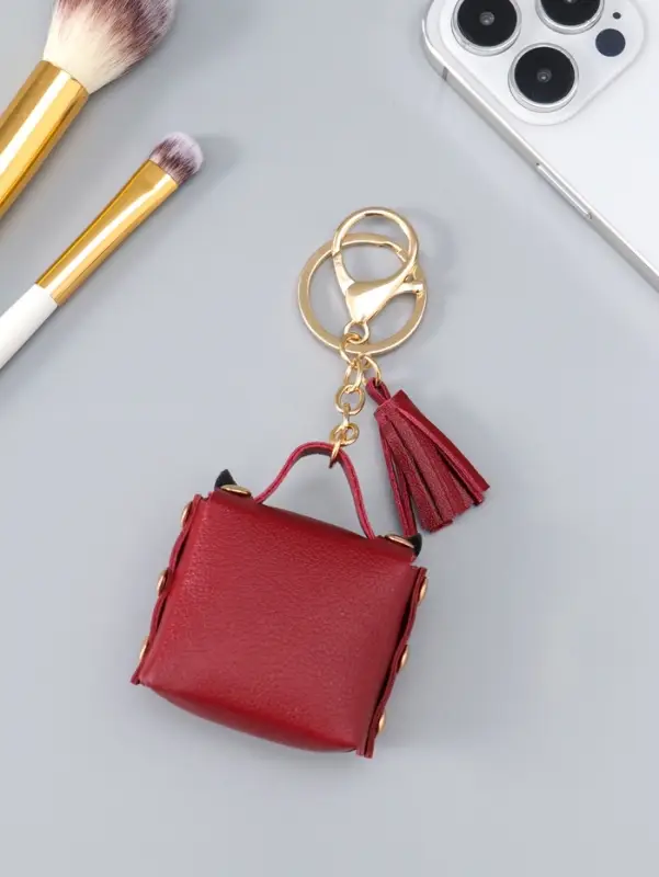 Брелок для ключей с карабином, с кистью &laquo;Сумочка. Сова&raquo;, на сумку, рюкзак, бордо, 5.2&times;2.5&times;6 см