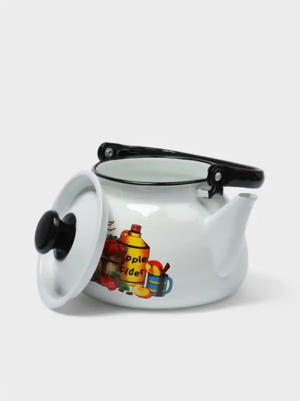 Чайник, 3 л, эмалированная сталь, рисунок МИКС, белый