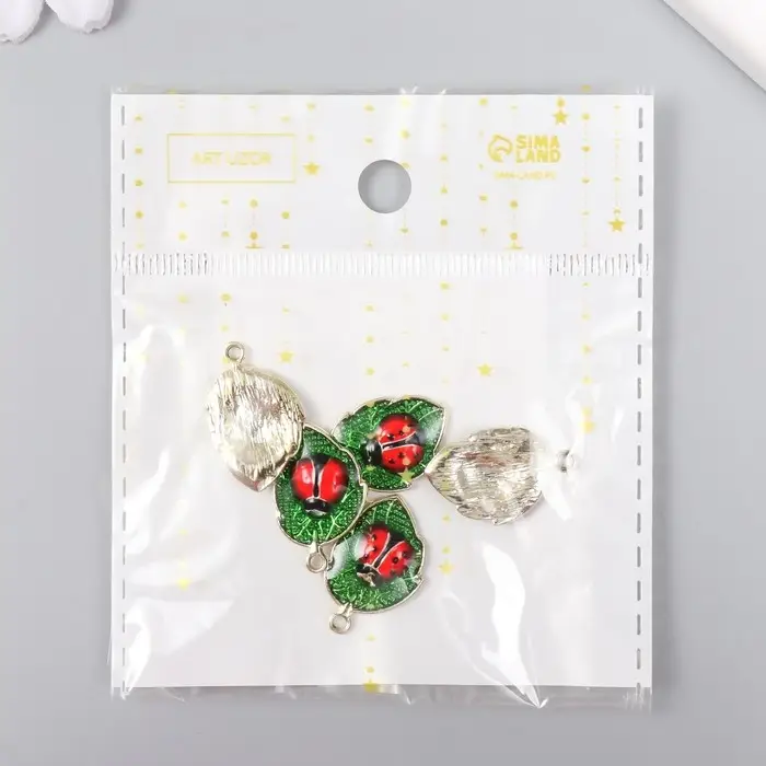 Декор для творчества металл, эмаль "Божья коровка на листе" 1,5х2,3 см