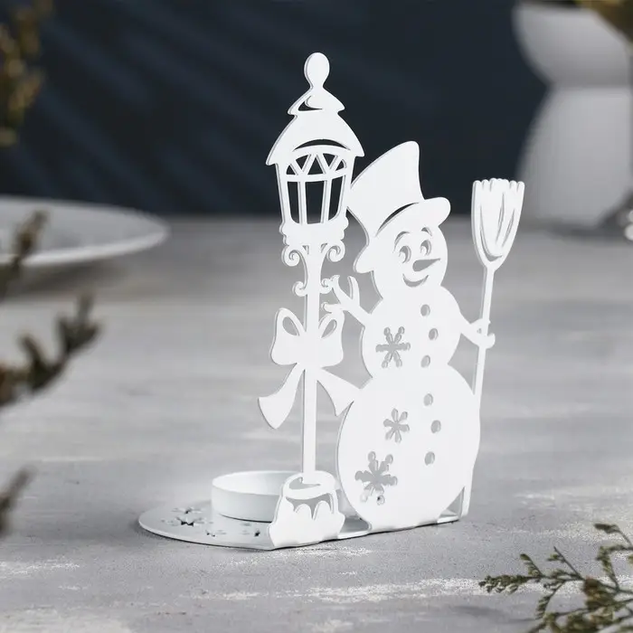 Подсвечник "Снеговик" металл на одну свечу, 10,7х15 см, белый