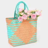 Сумка плетёная, 30&times;15&times;35 см, пластик, бирюзово-жёлтая