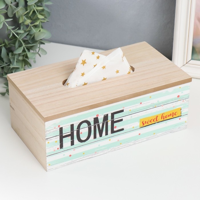 Шкатулка дерево для салфеток  Шкатулка дерево для салфеток "Полоски с цветным горошком" 25х9,5х14 см