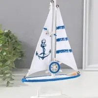 Сувенир дерево "Парусник с якорем на парусе" бело-синий 16,5х4,5х27,5 см