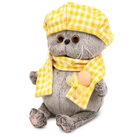 Мягкая игрушка «Кот Басик BABY в берете и шарфе в клетку», 20 см