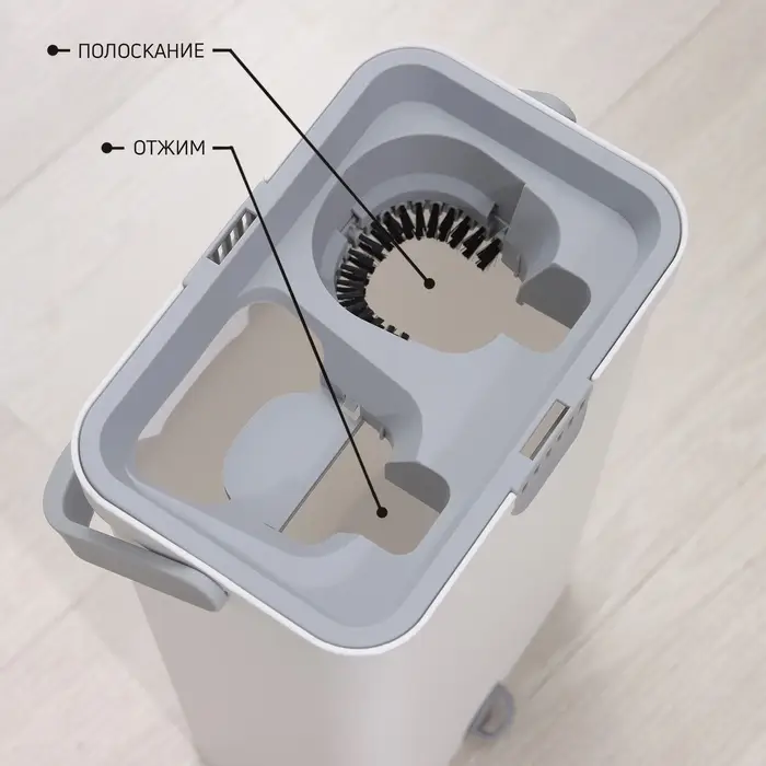 Швабра с отжимом и ведром Raccoon, швабра 32&times;5&times;132 см, ведро для полоскания и отжима 14 л