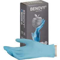 Перчатки нитрил., нестер., н/о, голубой Benovy (XS) 100пар/уп