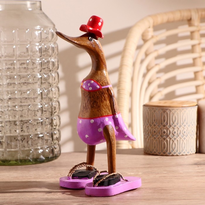 Сувенир дерево Сувенир дерево "Утка в лиловом купальнике и сланцах" 13х9х27 см