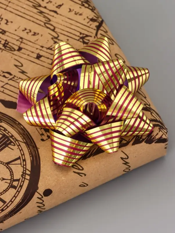 Подарочный Бант - звезда №7.5, металлик с рисунком, для упаковки подарков, набор 8 шт., МИКС