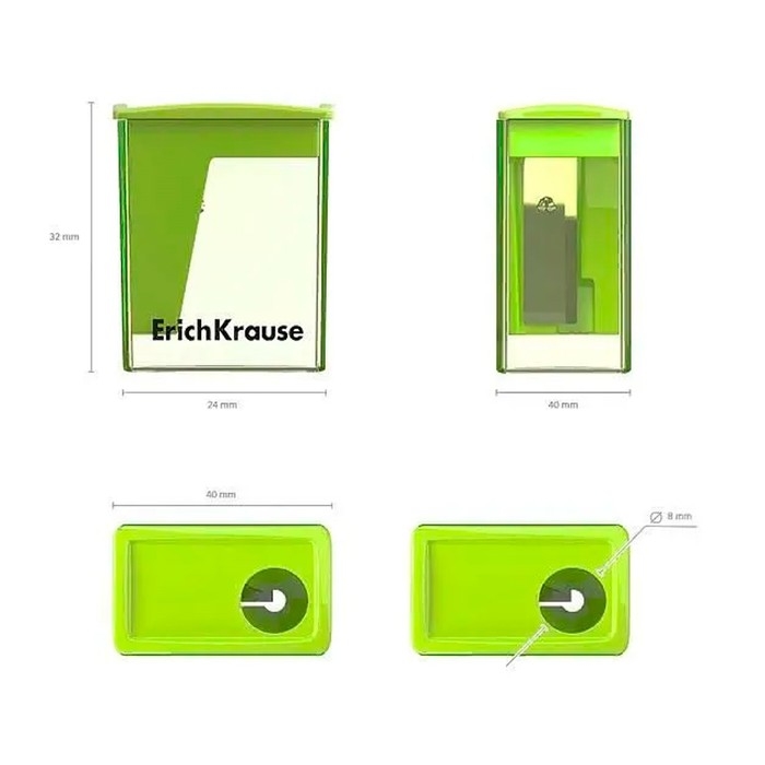 Точилка 1 отверстие ErichKrause  Точилка 1 отверстие ErichKrause "City Mini" Neon, с контейнером, пластиковая, МИКС