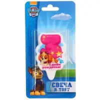 Свеча для торта "Цифра 3", Щенячий патруль Свеча для торта "Цифра 3", Щенячий патруль