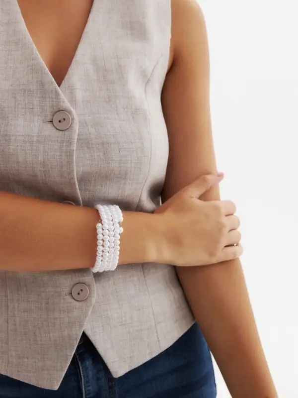 Браслет пружинка &laquo;Жемчуг. Невеста&raquo;, d=5.5 см, бусина 5 мм, 3 ряда, белый