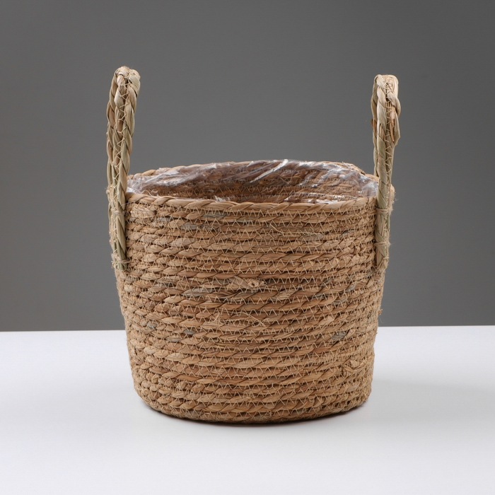 Кашпо плетеное  Кашпо плетеное "Кения" цилиндр с ручками, 21,5х21,5х18,8 см, натуральный