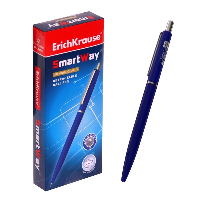 Ручка шариковая автоматическая Smart, узел 0.7 мм, под логотип, чернила синие, длина линии письма 1000 метров Ручка шариковая автоматическая Smart, узел 0.7 мм, под логотип, чернила синие, длина линии письма 1000 метров