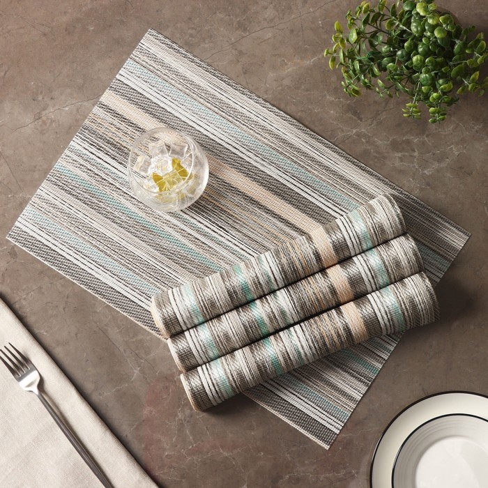 Набор салфеток сервировочных на стол Доляна «Дождь», 4 шт, 45×30 см, цвет бирюзово-белый