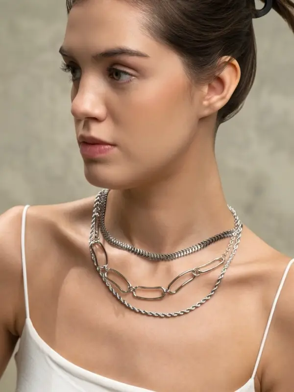 Цепь многослойная &laquo;Три вида&raquo;, железо, 3 яруса, L=30, 32, 40 см, цвет серебро