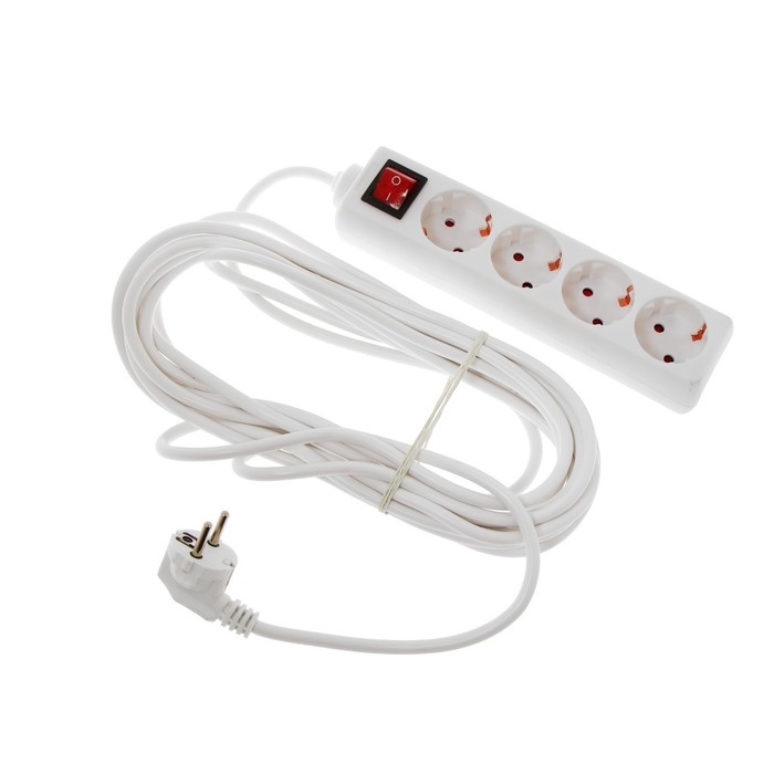 Удлинитель Luazon Lighting, 4 розетки, 7 м, 6 А, 1300 Вт, 3х0.75 мм2, с з/к, с выкл., Б Удлинитель Luazon Lighting, 4 розетки, 7 м, 6 А, 1300 Вт, 3х0.75 мм2, с з/к, с выкл., Б