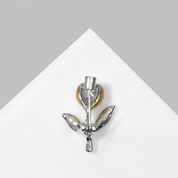 Брошь «Цветок» бутон розы, цвет бело-золотой в серебре Брошь «Цветок» бутон розы, цвет бело-золотой в серебре