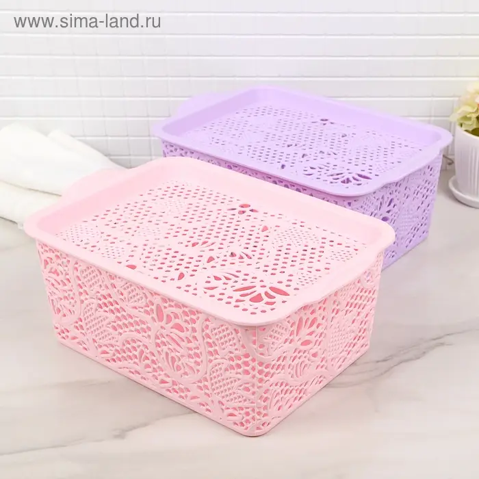 Контейнер пластиковый для хранения с крышкой «Тюльпаны», 27×18×11 см, цвет МИКС Контейнер пластиковый для хранения с крышкой «Тюльпаны», 27×18×11 см, цвет МИКС