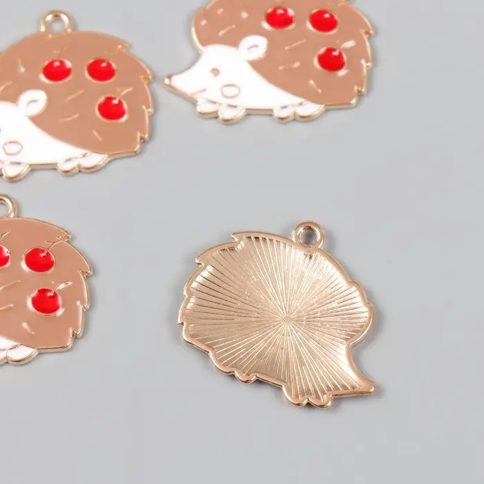 Декор для творчества металл "Ежик с яблоками" эмаль 2,8х2 см