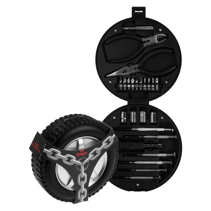 Набор инструментов ТУНДРА, подарочный пластиковый кейс Набор инструментов ТУНДРА, подарочный пластиковый кейс "Колесо", 24 предмета