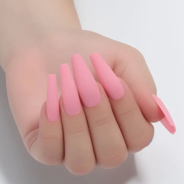 Накладные ногти, 12 шт, с клеевыми пластинами, форма балерина, матовый/хромированный, цвет розовый