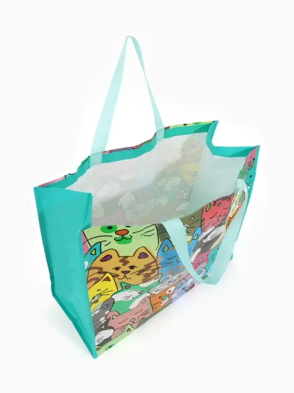 Сумка хоз Котики, 45*20*37, отдел без молнии, зеленый