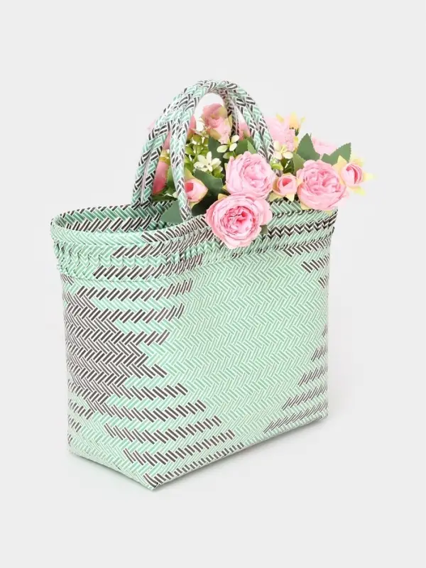 Сумка плетёная, 30&times;15&times;35 см, пластик, бирюзовая с чёрным