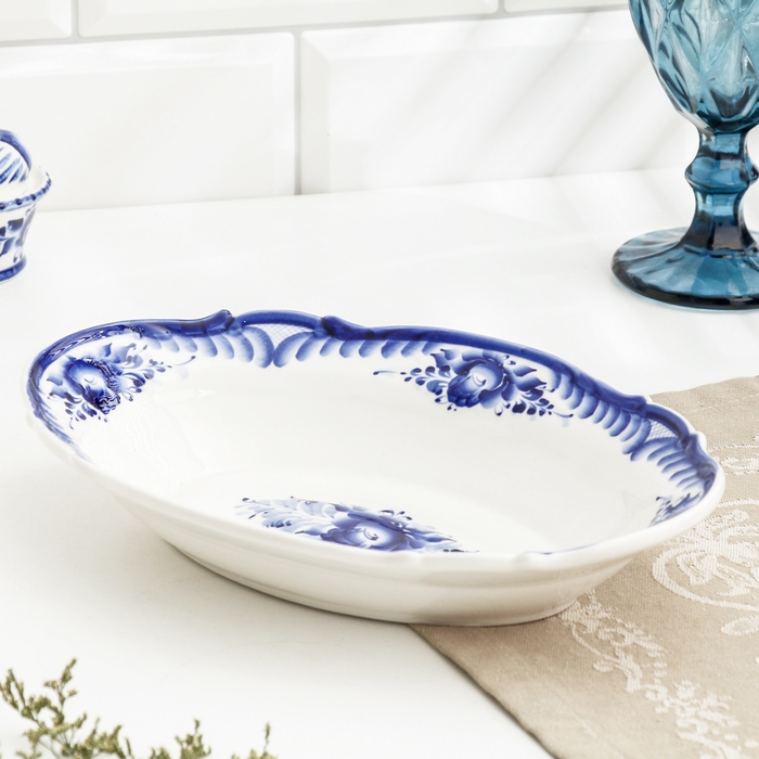 Блюдо, 25 х 18 х 5 см, гжель, кобальт Блюдо, 25 х 18 х 5 см, гжель, кобальт