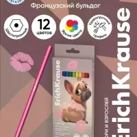 Карандаши 12 цветов, ErichKrause Frenchie, пластиковые, шестигранные