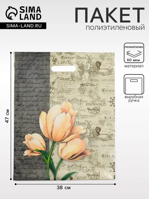 Пакет &laquo;Мемуары&raquo;, полиэтиленовый, с вырубной ручкой, 38&times;47 см, 60 мкм