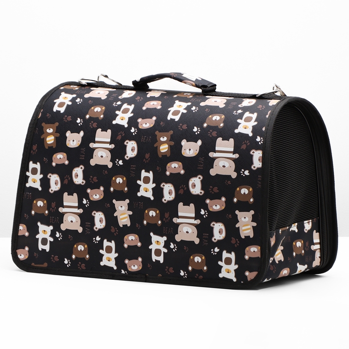 Сумка-переноска каркасная  Сумка-переноска каркасная "Медвежонки", размер M, 40 х 21 х 27 см, чёрный