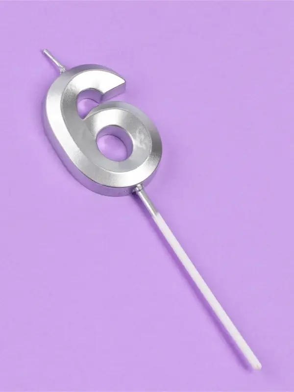 Свеча в торт на шпажке &laquo;Грань&raquo;, цифра 6, серебро, 5 см
