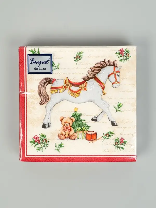 Салфетки бумажные трёхслойные «Новогодняя лошадка. кремовый фон», 24х24, 25 шт Салфетки бумажные трёхслойные «Новогодняя лошадка. кремовый фон», 24х24, 25 шт