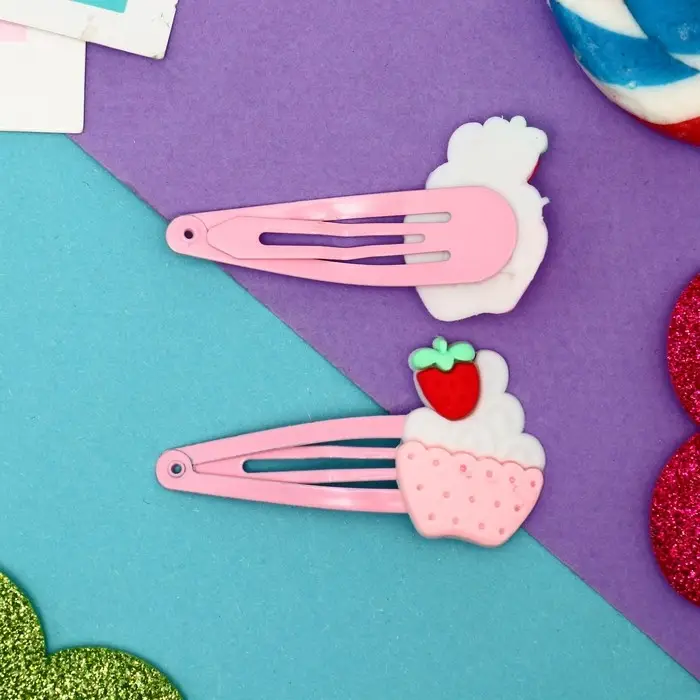 Невидимка для волос "Абель" (набор 2 шт) пирожное с клубникой, 5 см, розовый